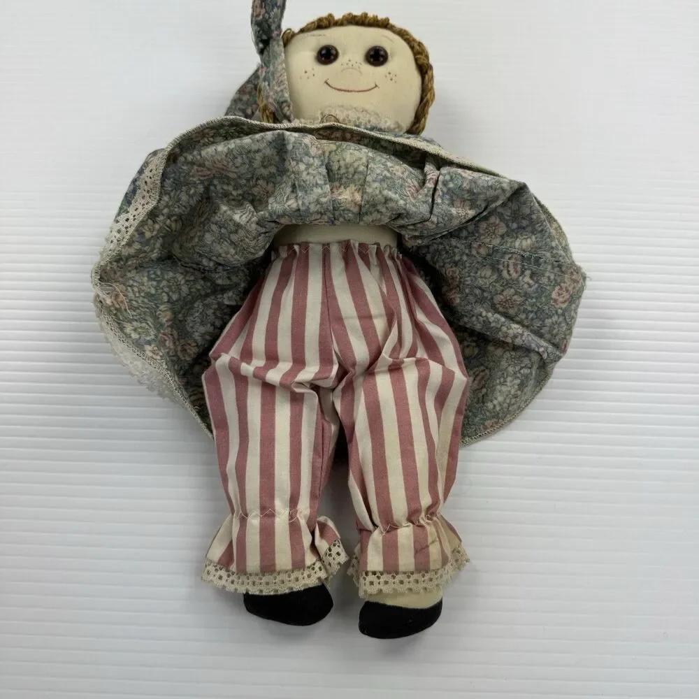 Vintage Handmade Rag Doll Prairie Floral Cottagecore Folk Art Cloth Farmhouse